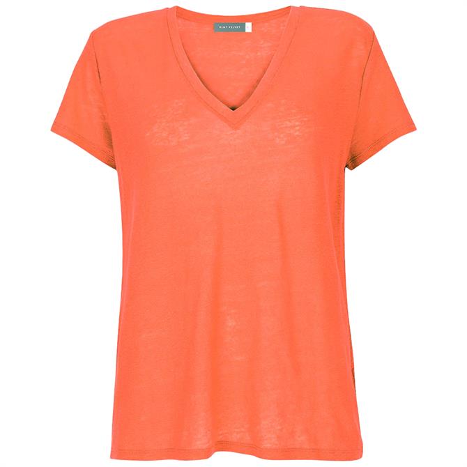 Mint Velvet Orange V Neck Linen T Shirt
